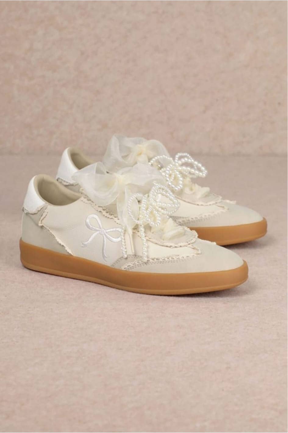 JULIE RIBBON EMBROIDERY LACE EDGE DETAIL SNEAKERS