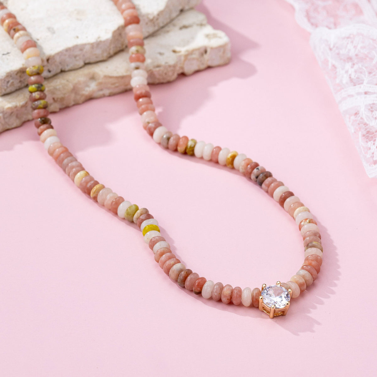 NATURAL SEMI PRECIOUS STONE BEADED CHARM NECKLACE | 80N92658
