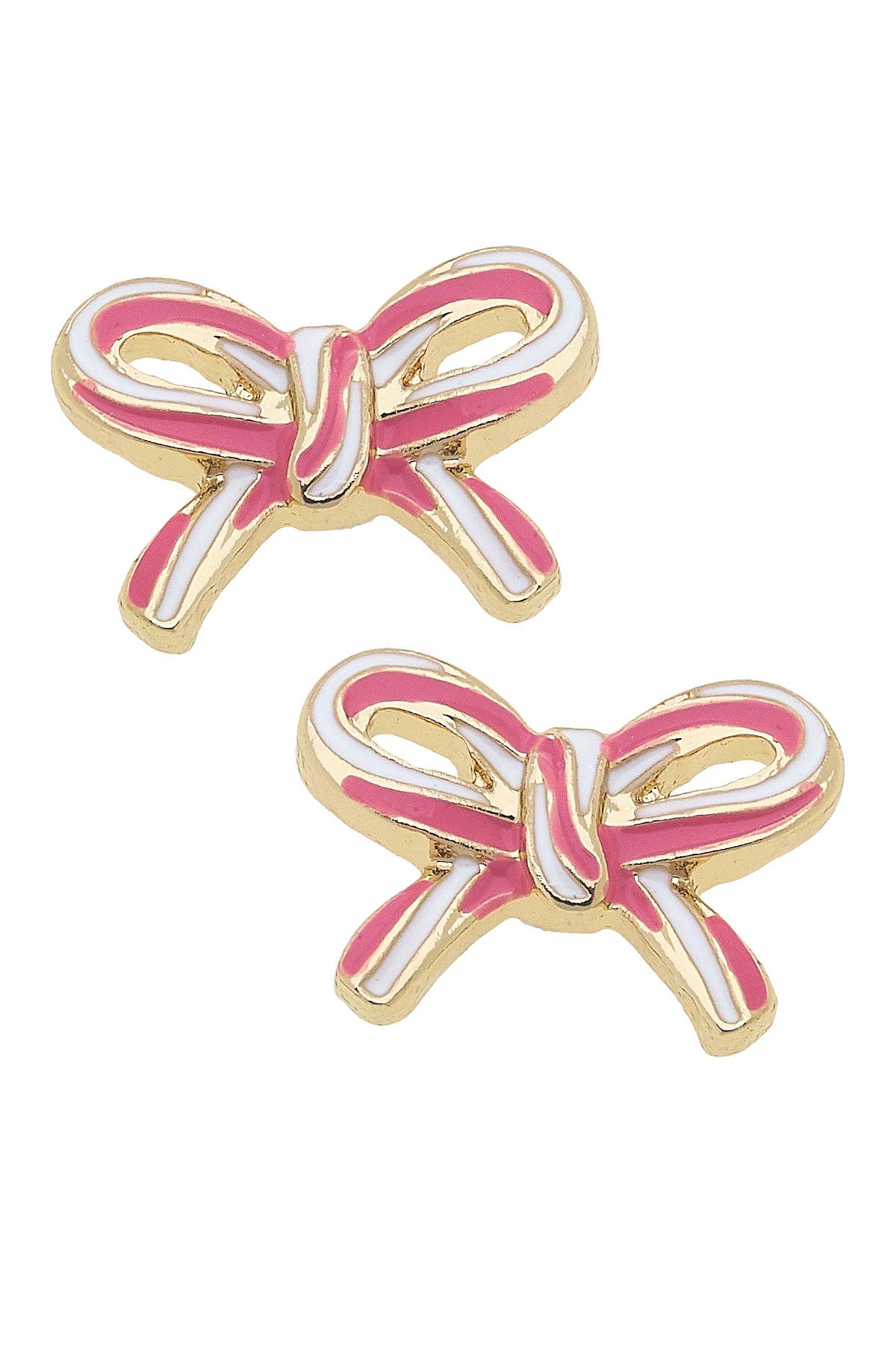 Candy Cane Bow Stud Earrings in Pink &amp; White
