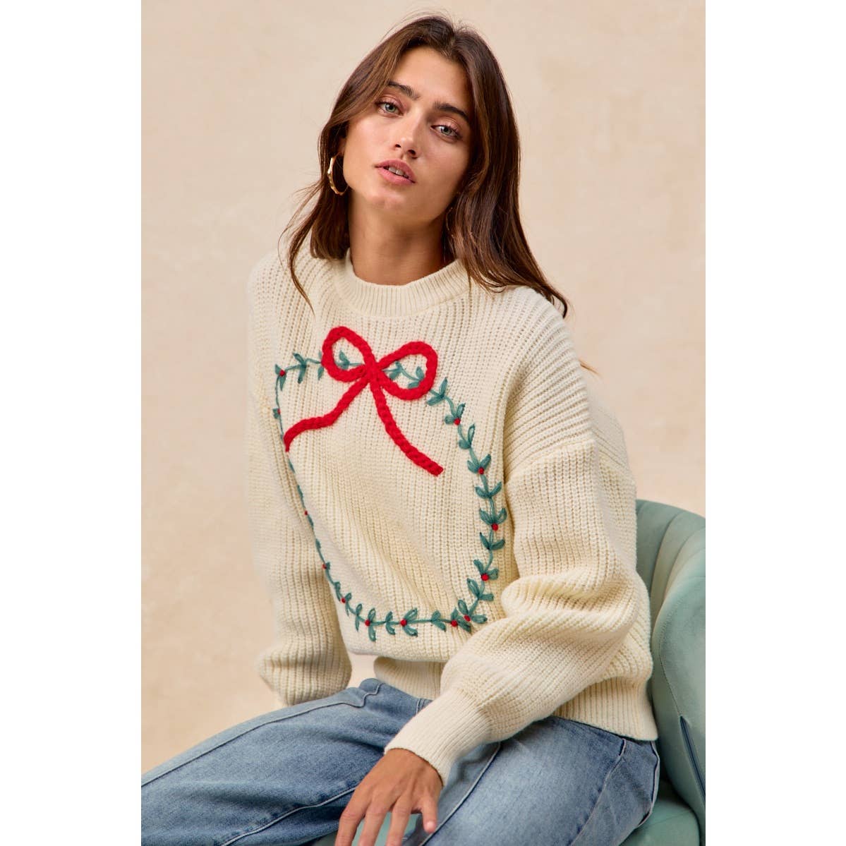 CHRISTMAS WREATH HACCI KNIT TOP
