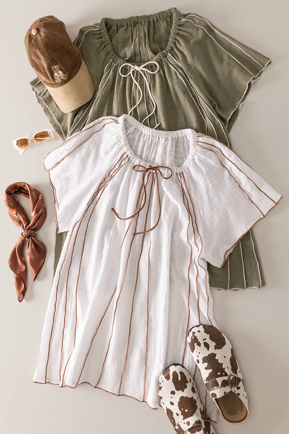 ND32129-Seam Detail Woven Mini Dress