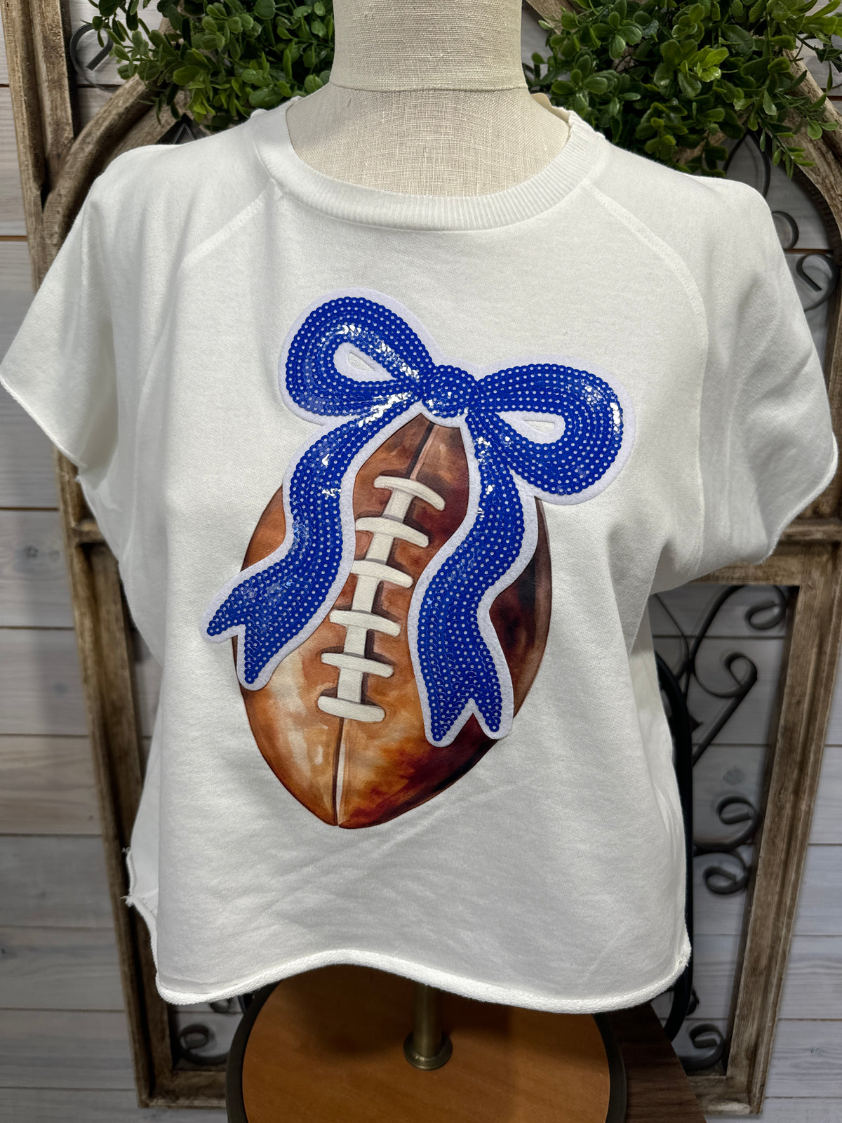 Football with Royal Sequin Bow T-shirt