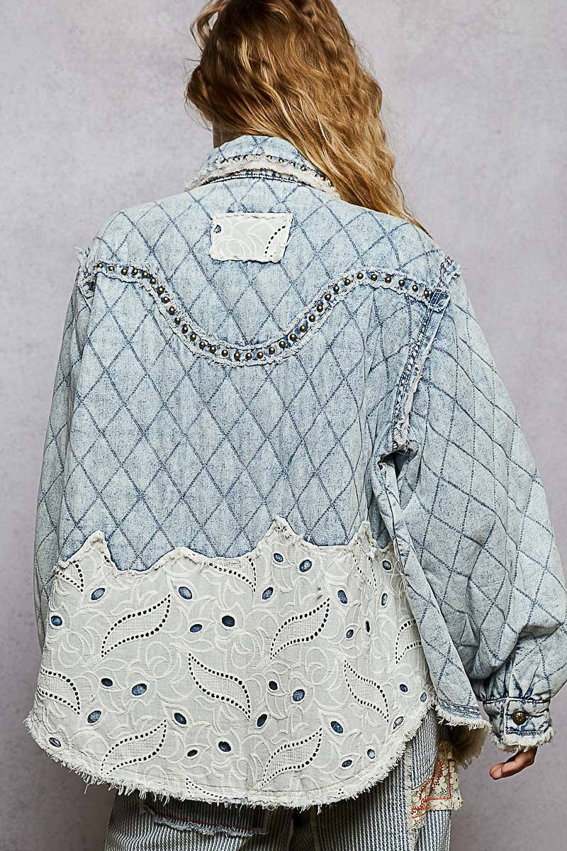 Long Sleeve Stud Patchwork Top/Jacket