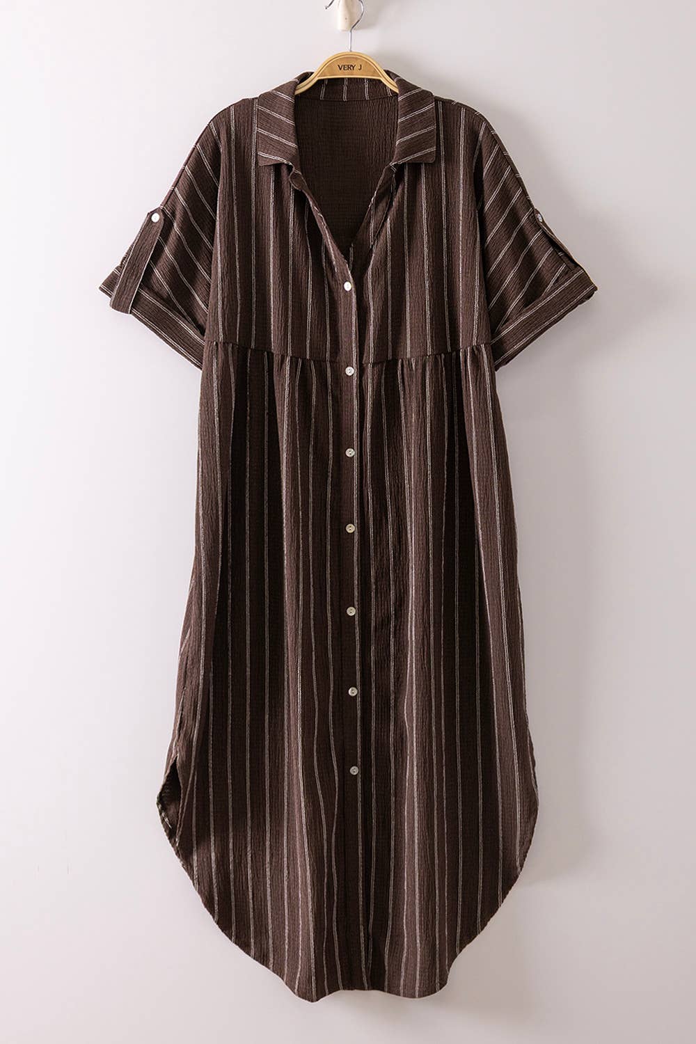Striped Linen Midi Button Down Shirt Dress