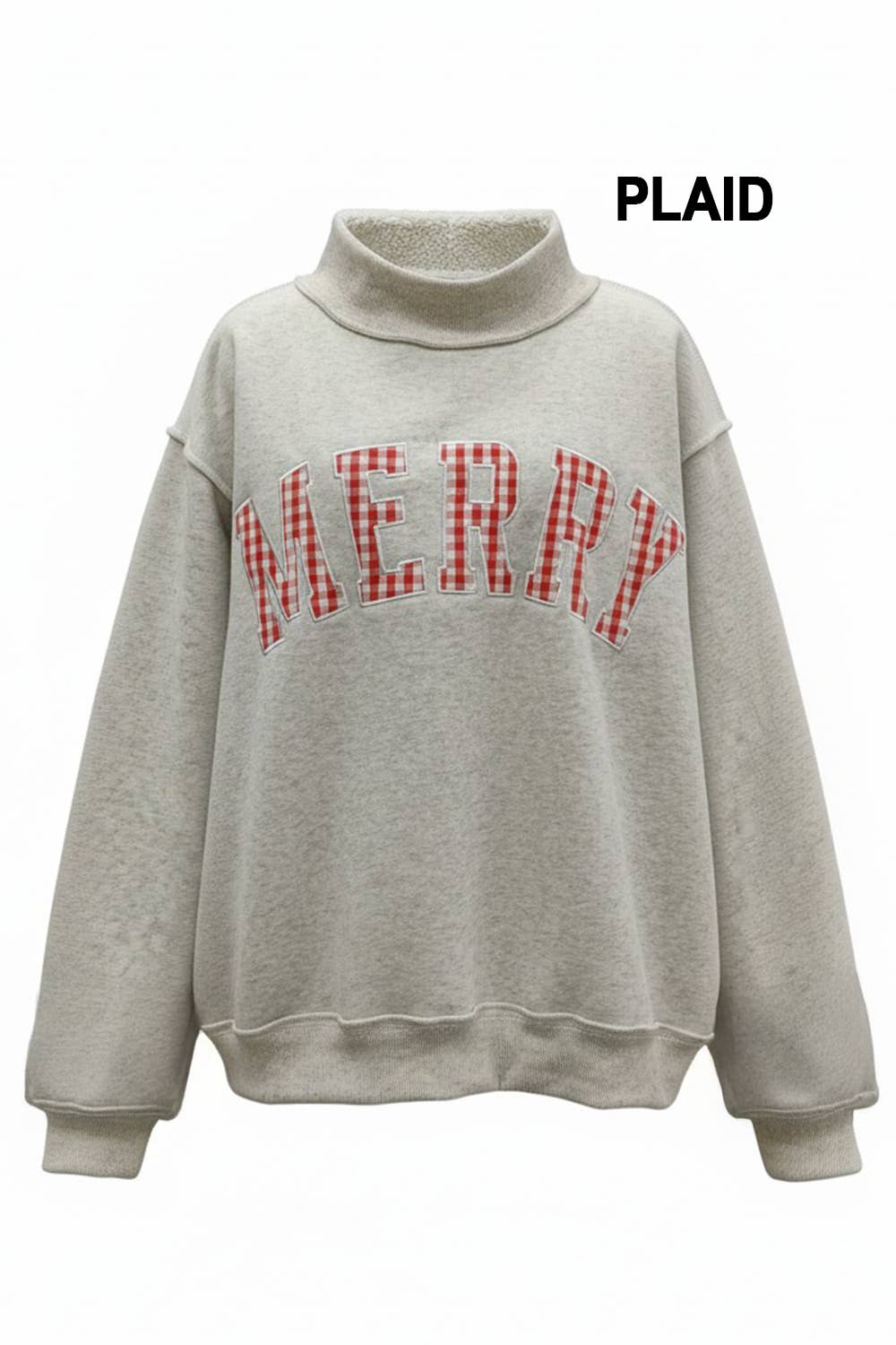 IT2594E-MERRYW | "MERRY" Varsity Mock Neck Sweatshirt