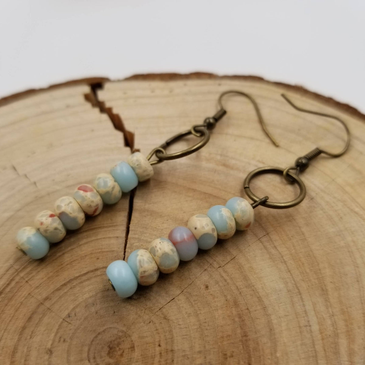Vintage Copper Natural Figure stone Earrings