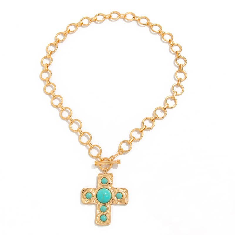 NOTABLE HAMMERED CROSS FRONT TOGGLE NECKLACE | 40NK9600
