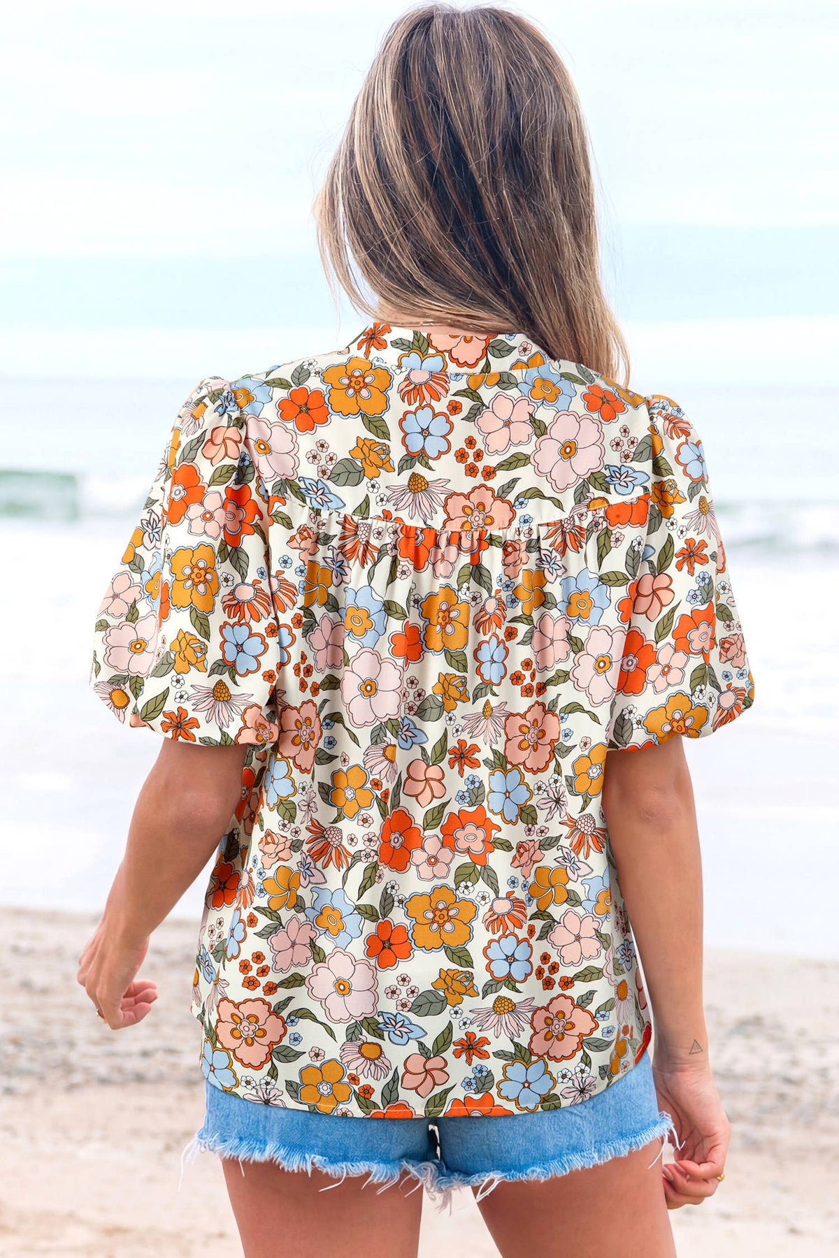 Crochet Boho Half Sleeve Floral Blouse