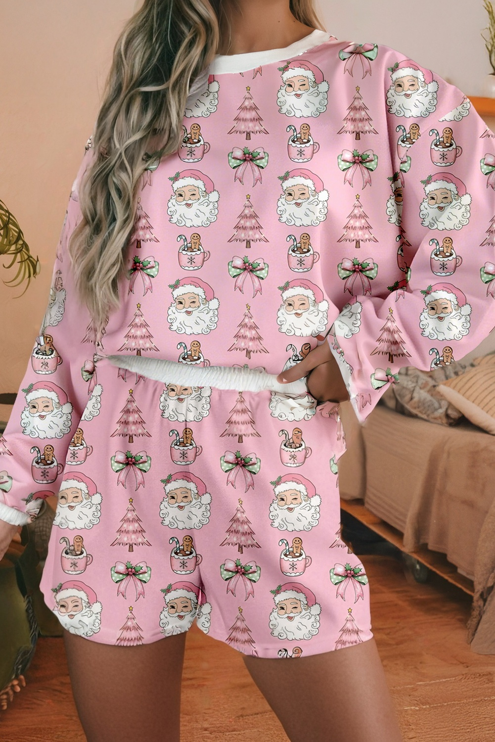 Christmas Fashion Print 2pcs Lounge Short and Top Set