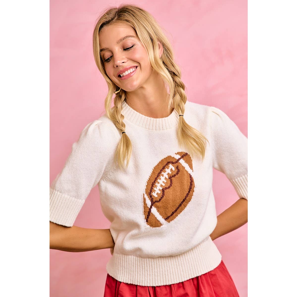 GAMEDAY THEME PUFF SLEEVES HALF SLEEVES KNIT TOP