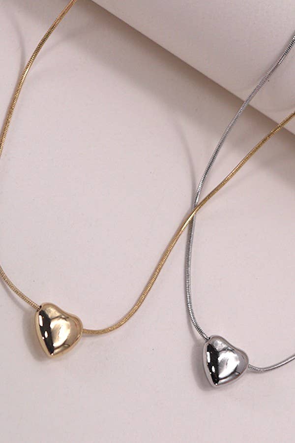 MINI PUFF HEART PENDANT SNAKE CHAIN NECKLACE