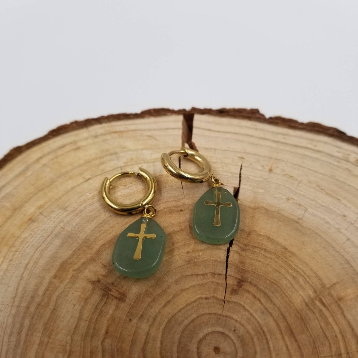 Natural Stone Cross Earrings
