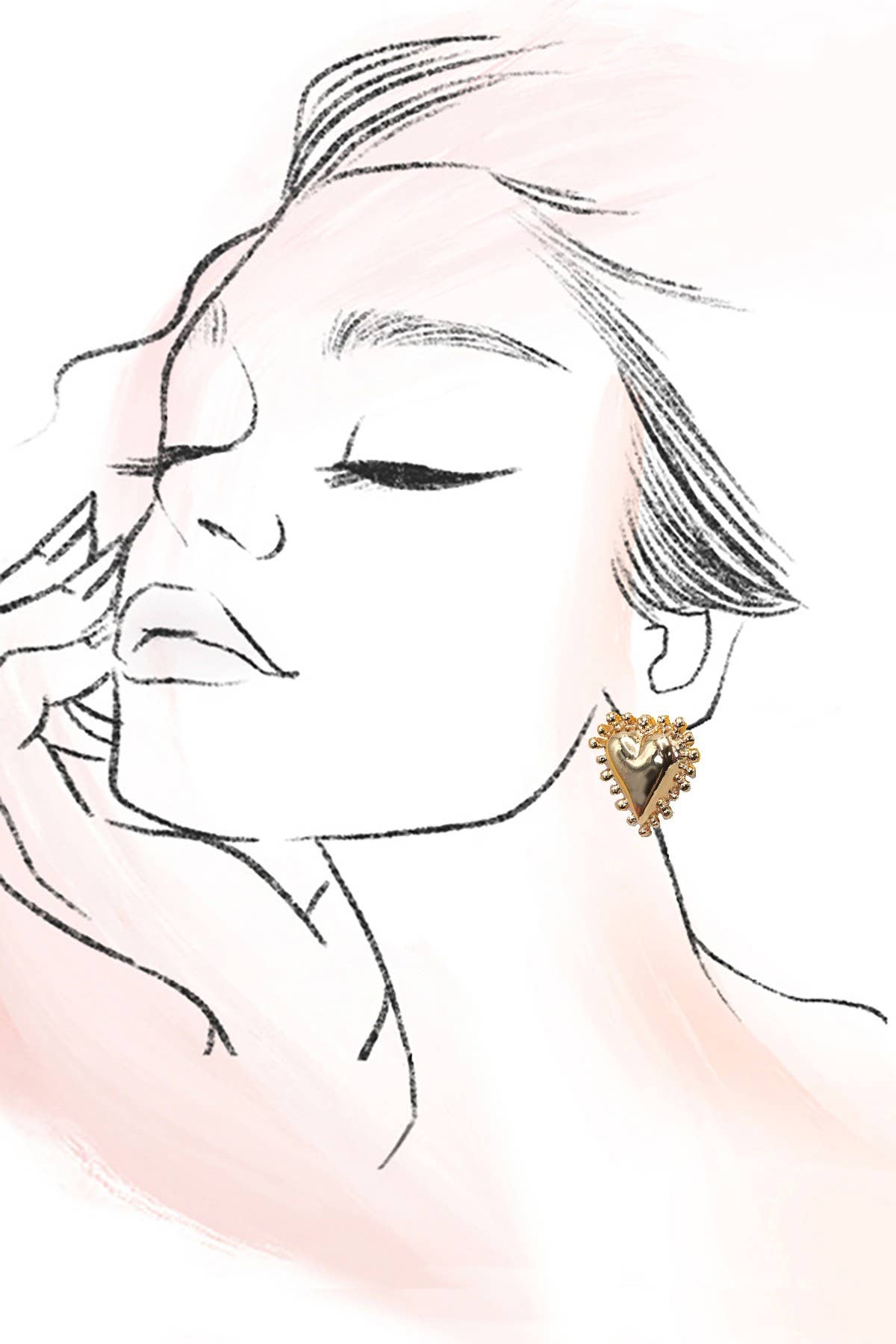 SPIKE EDGE GOLD HEART STUD EARRINGS