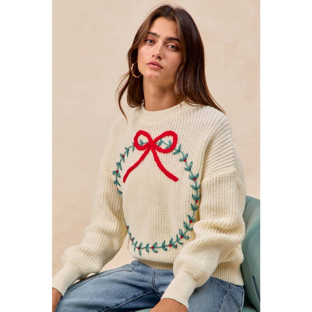 CHRISTMAS WREATH HACCI KNIT TOP