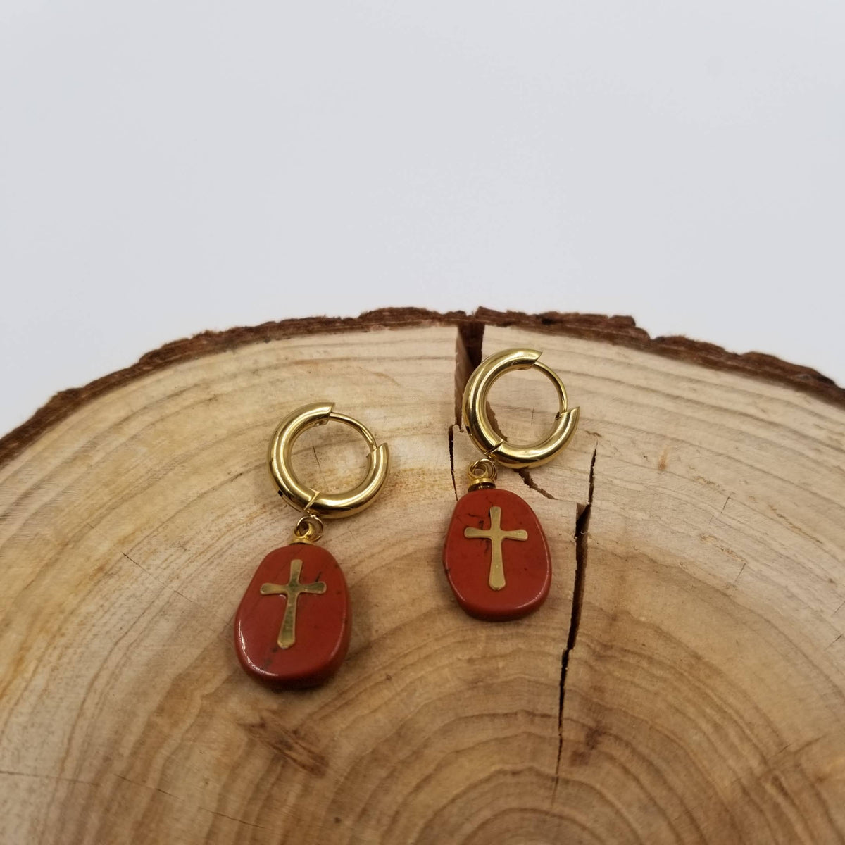 Natural Stone Cross Earrings