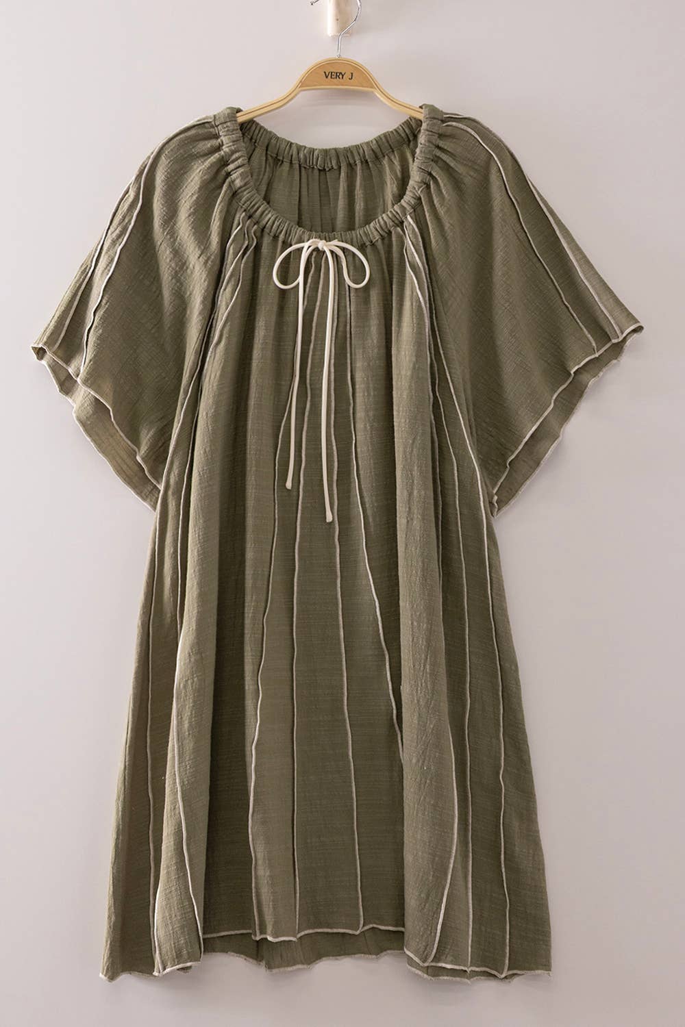 ND32129-Seam Detail Woven Mini Dress