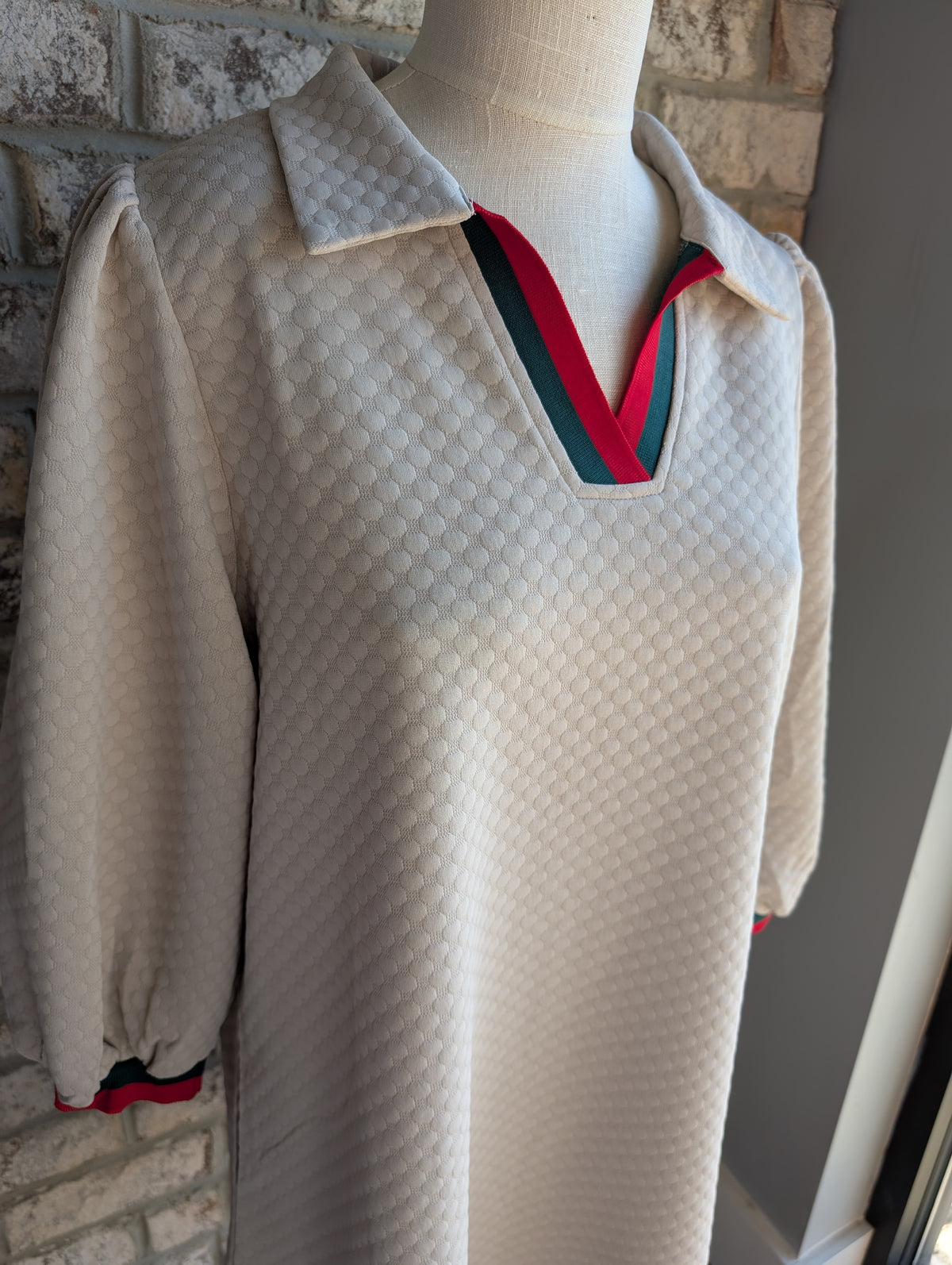 3/4 sleeves textured casual dress