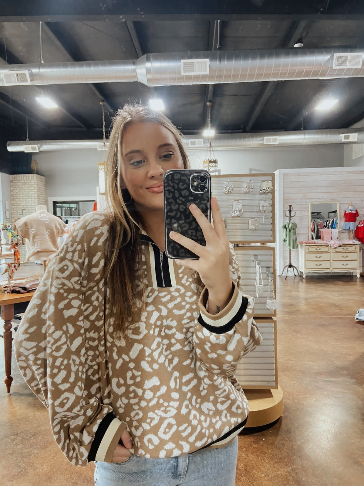 3/4 Zip leopard Pullover