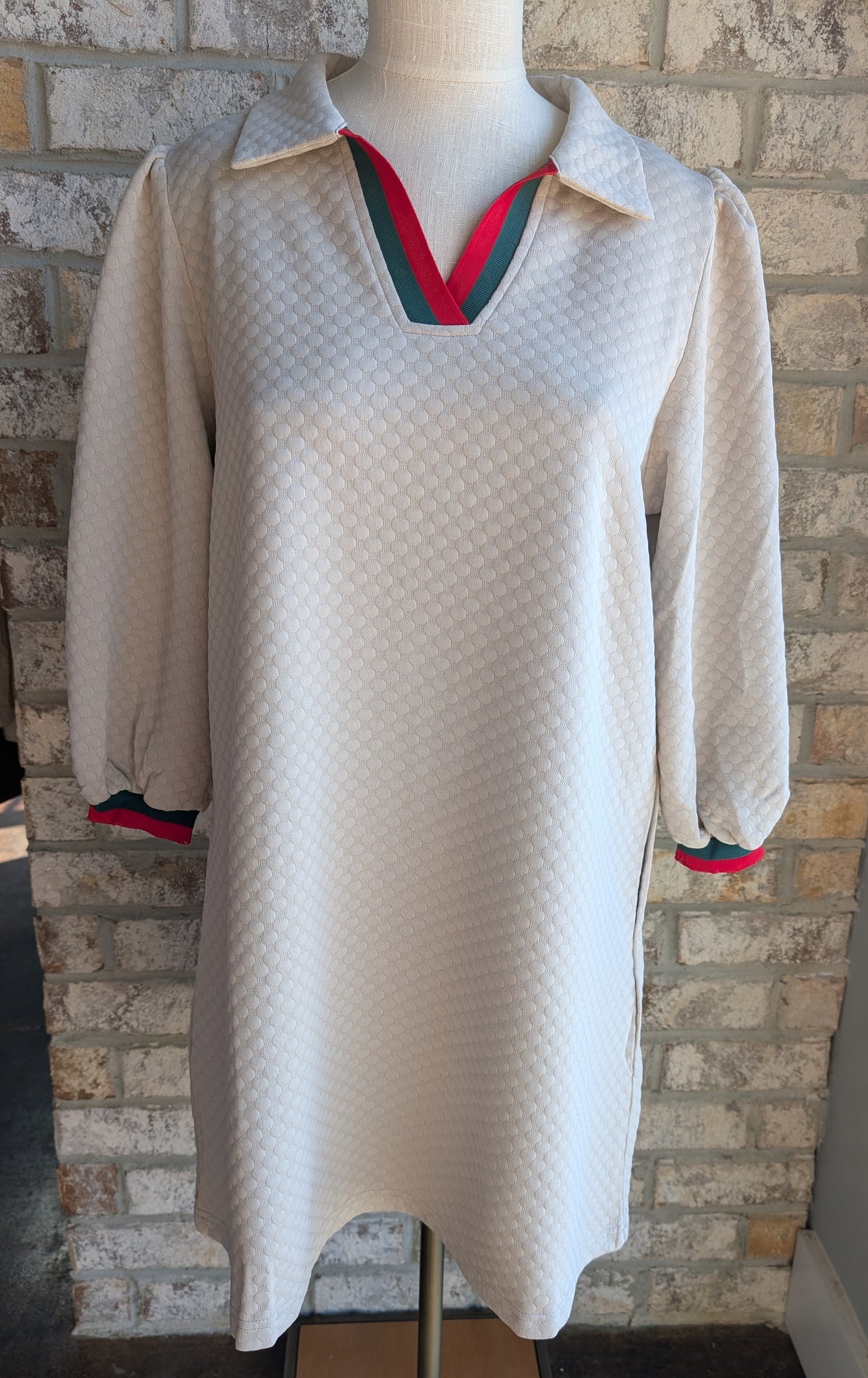 3/4 sleeves textured casual dress