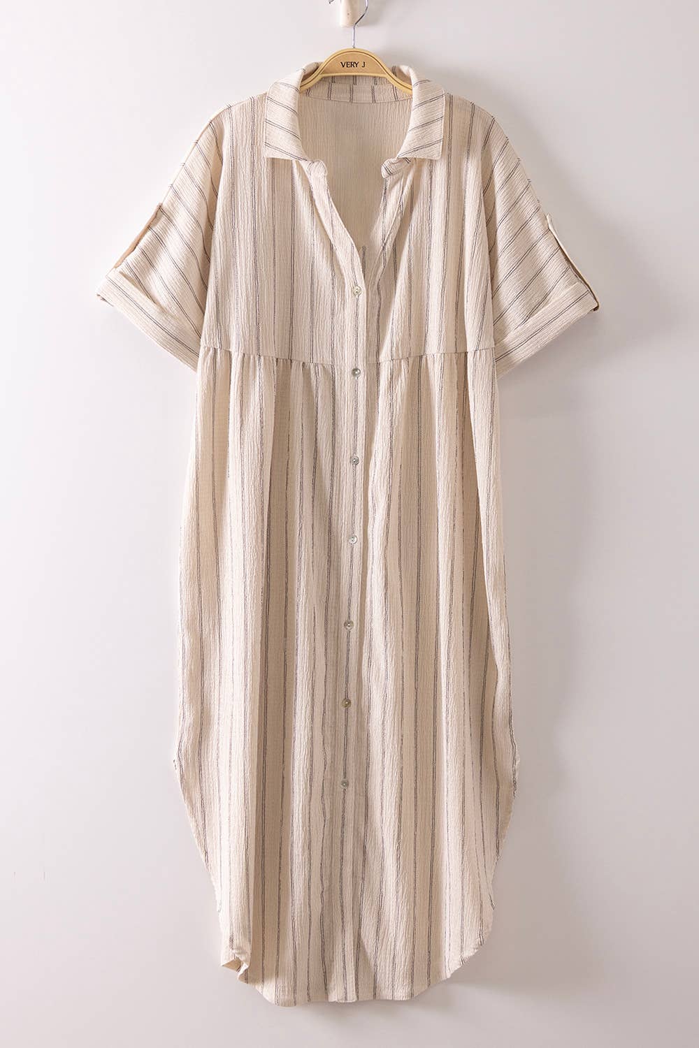 Striped Linen Midi Button Down Shirt Dress