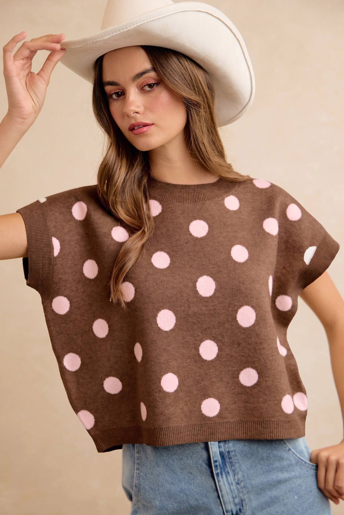 POLKA DOT KNIT SLEEVELESS TOP