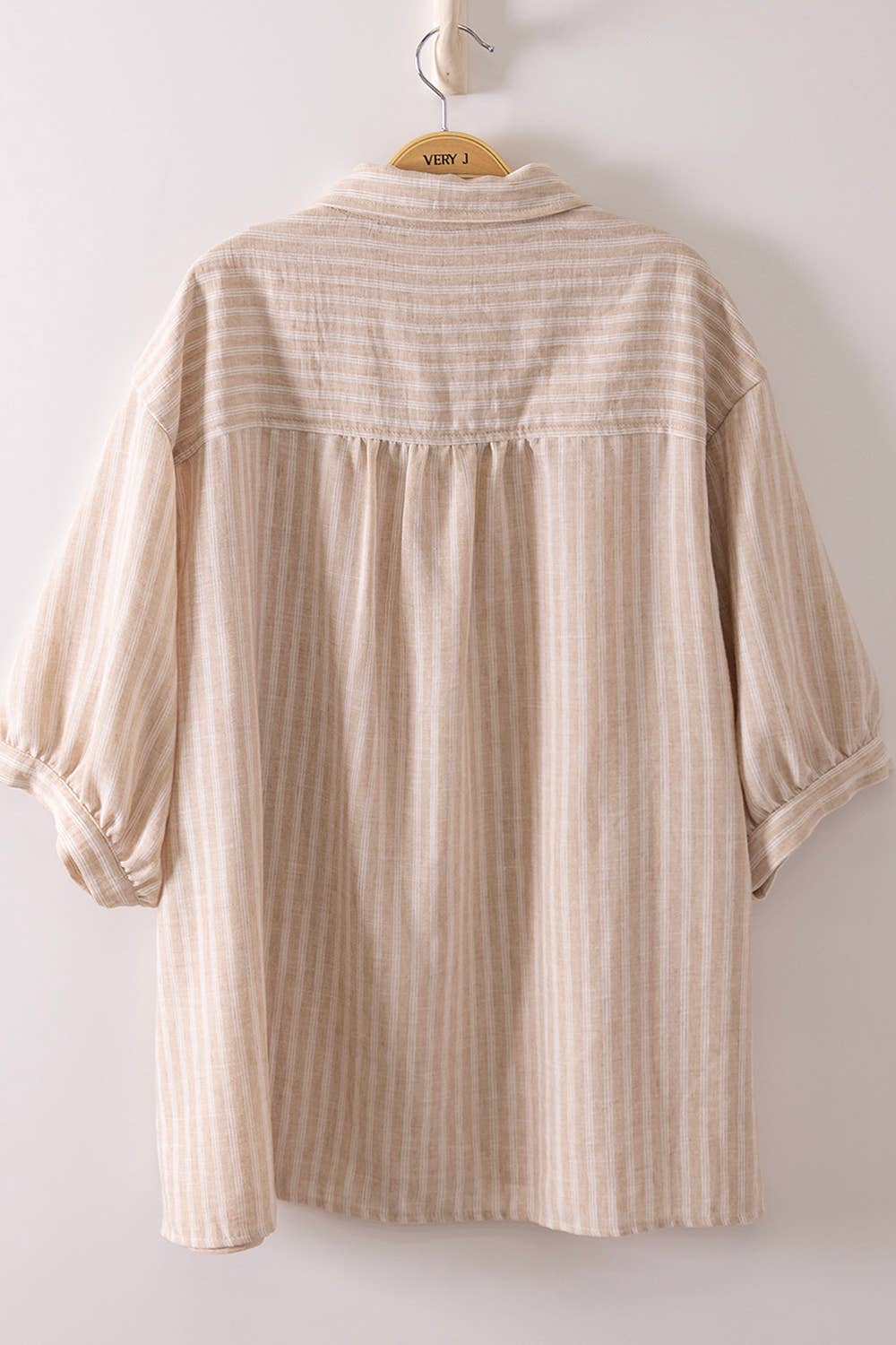 PLUS SIZE Stripe Half Puff Sleeve Shirt Top