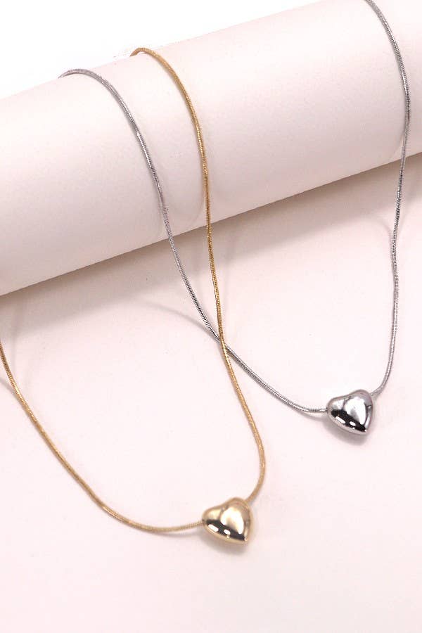MINI PUFF HEART PENDANT SNAKE CHAIN NECKLACE