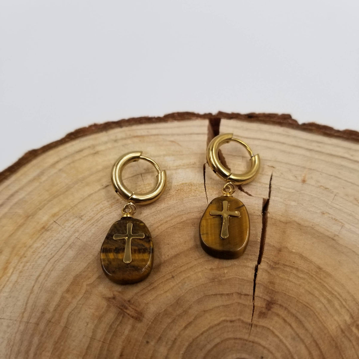 Natural Stone Cross Earrings