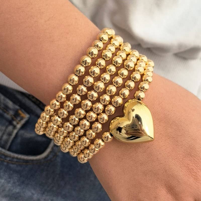 BALL CHAIN BEAD HEART STRETCHABLE BRACELET