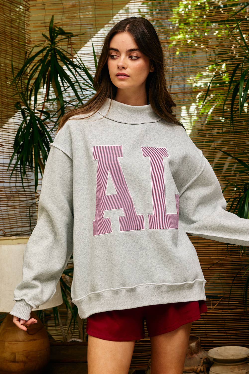 IT2594E-AL | 'AL' ALABAMA Embroidered Mock Neck Sweatshirt