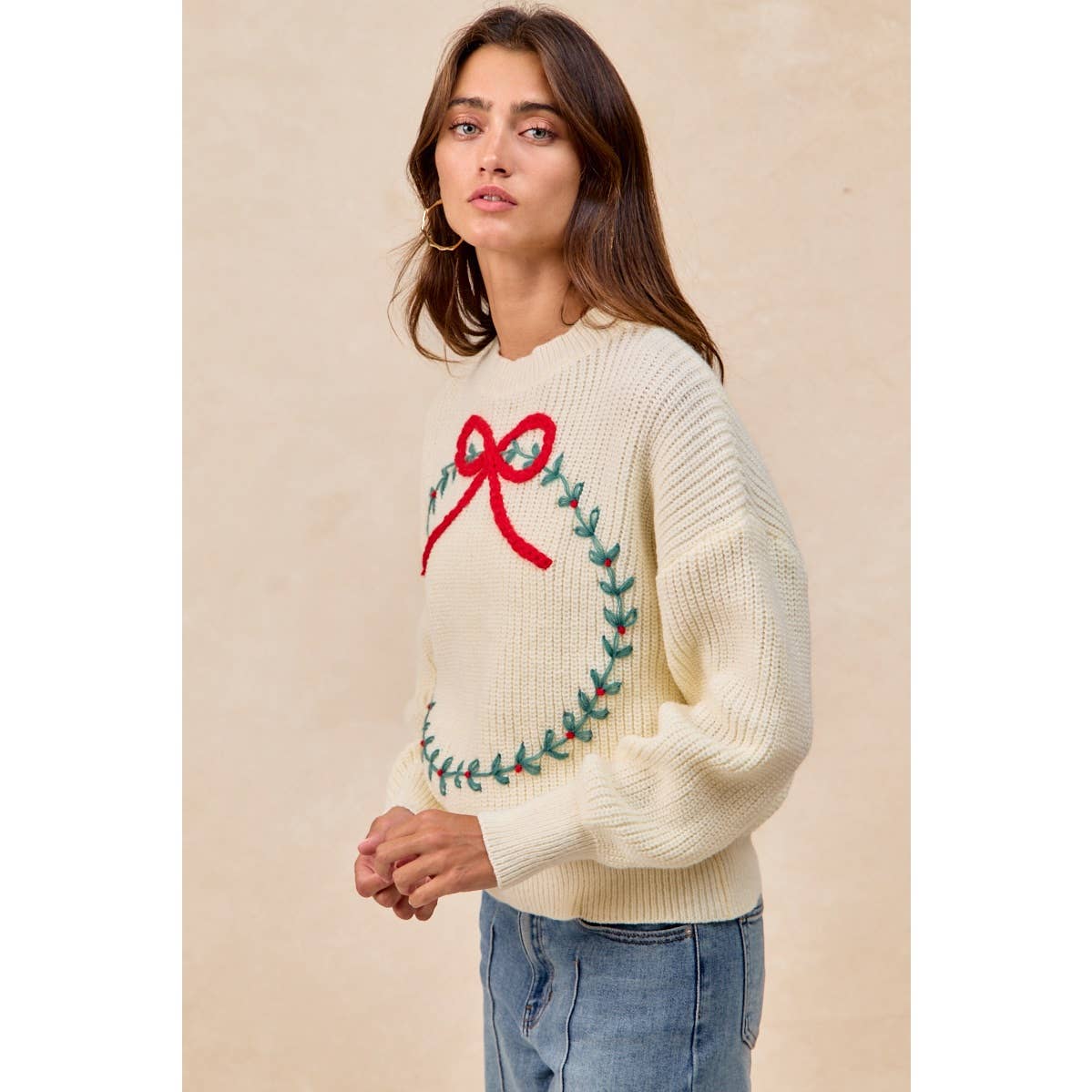 CHRISTMAS WREATH HACCI KNIT TOP