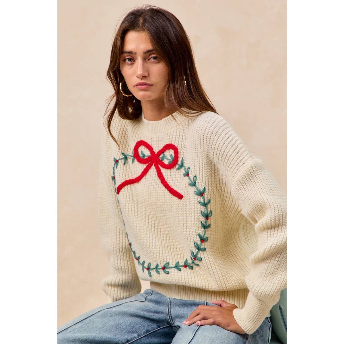 CHRISTMAS WREATH HACCI KNIT TOP