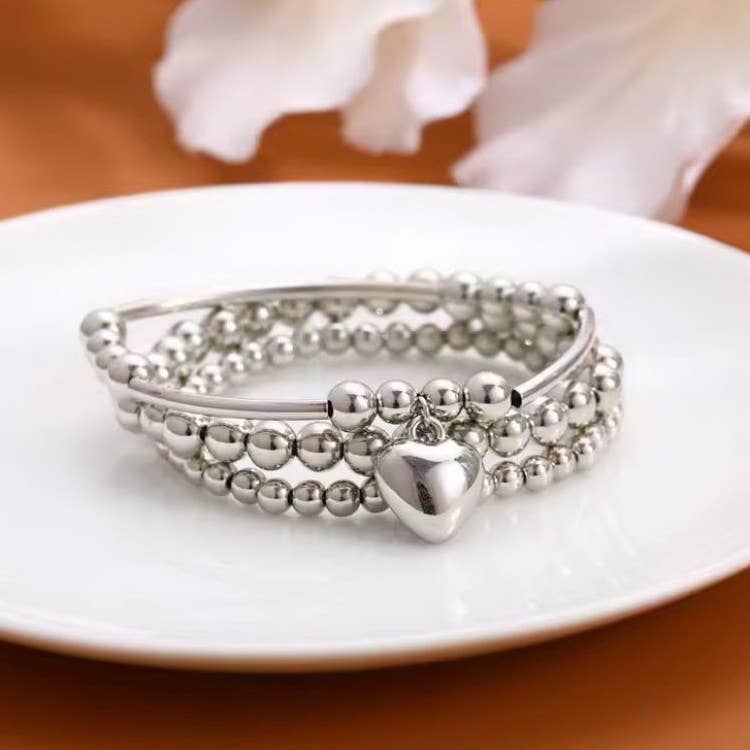 MULTI BALL CHAIN SILVER STRETCHABLE BRACELET