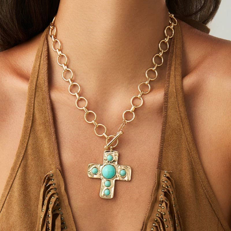 NOTABLE HAMMERED CROSS FRONT TOGGLE NECKLACE | 40NK9600