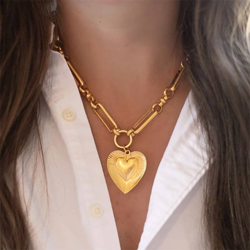 ETCHED HEART CHUNKY CHAIN STATEMENT NECKLACE | 40NK9576
