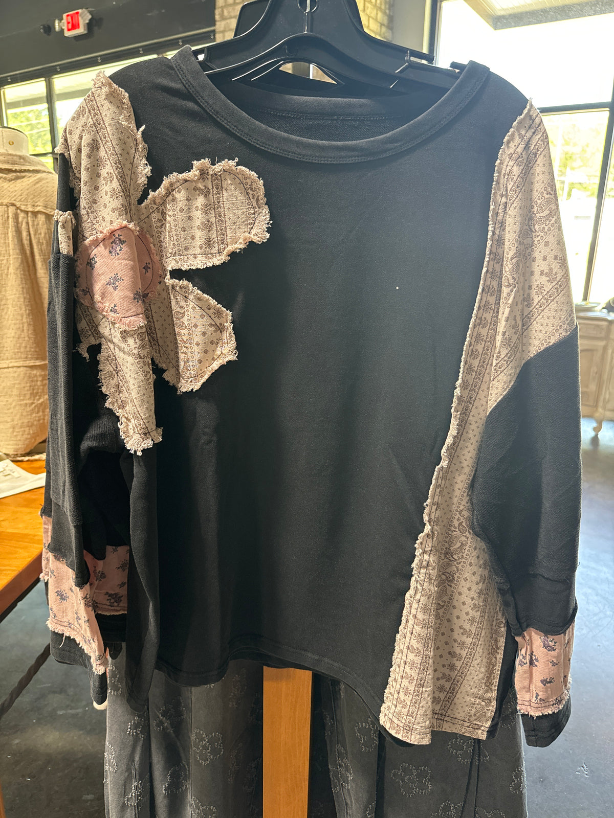 French Terry Patchwork Sleeve Pullover