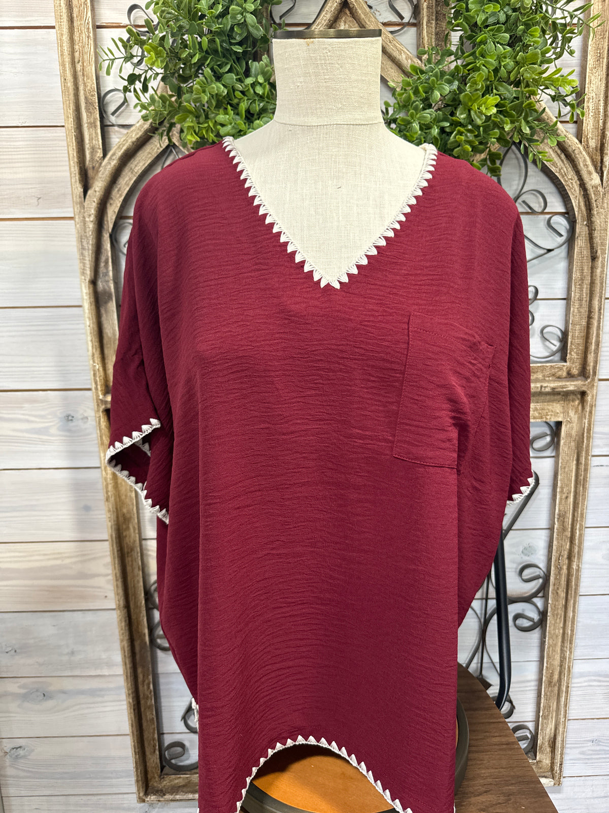Wine Top with white stitching