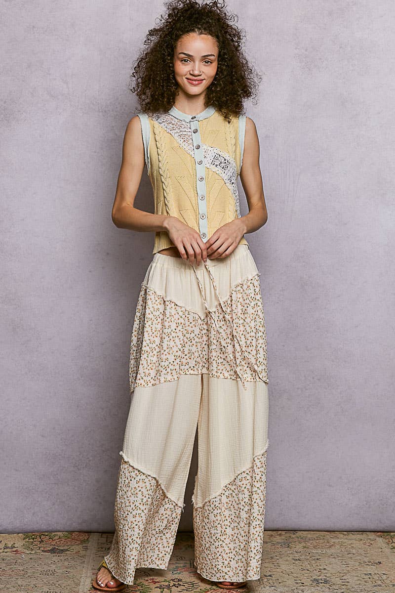 Contrast Floral Double Gauze Woven Print Bottom