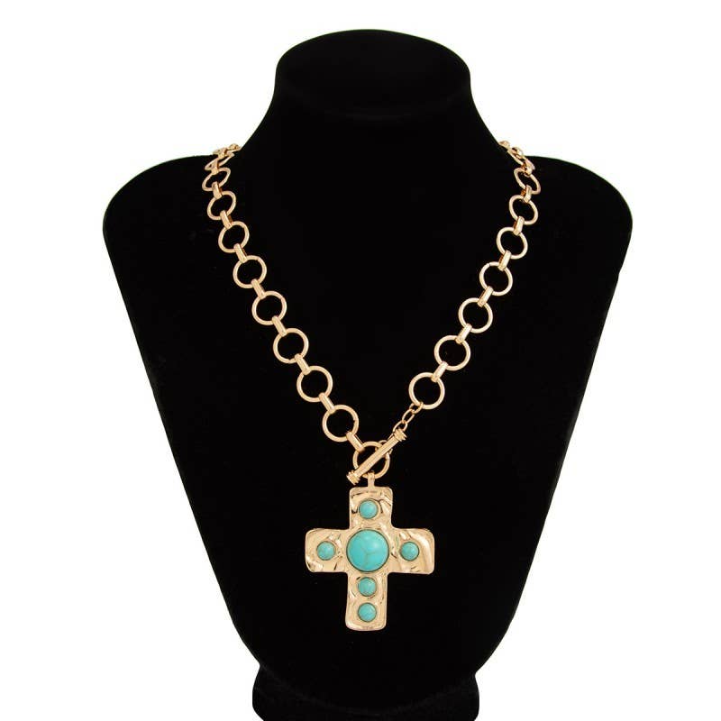 NOTABLE HAMMERED CROSS FRONT TOGGLE NECKLACE | 40NK9600
