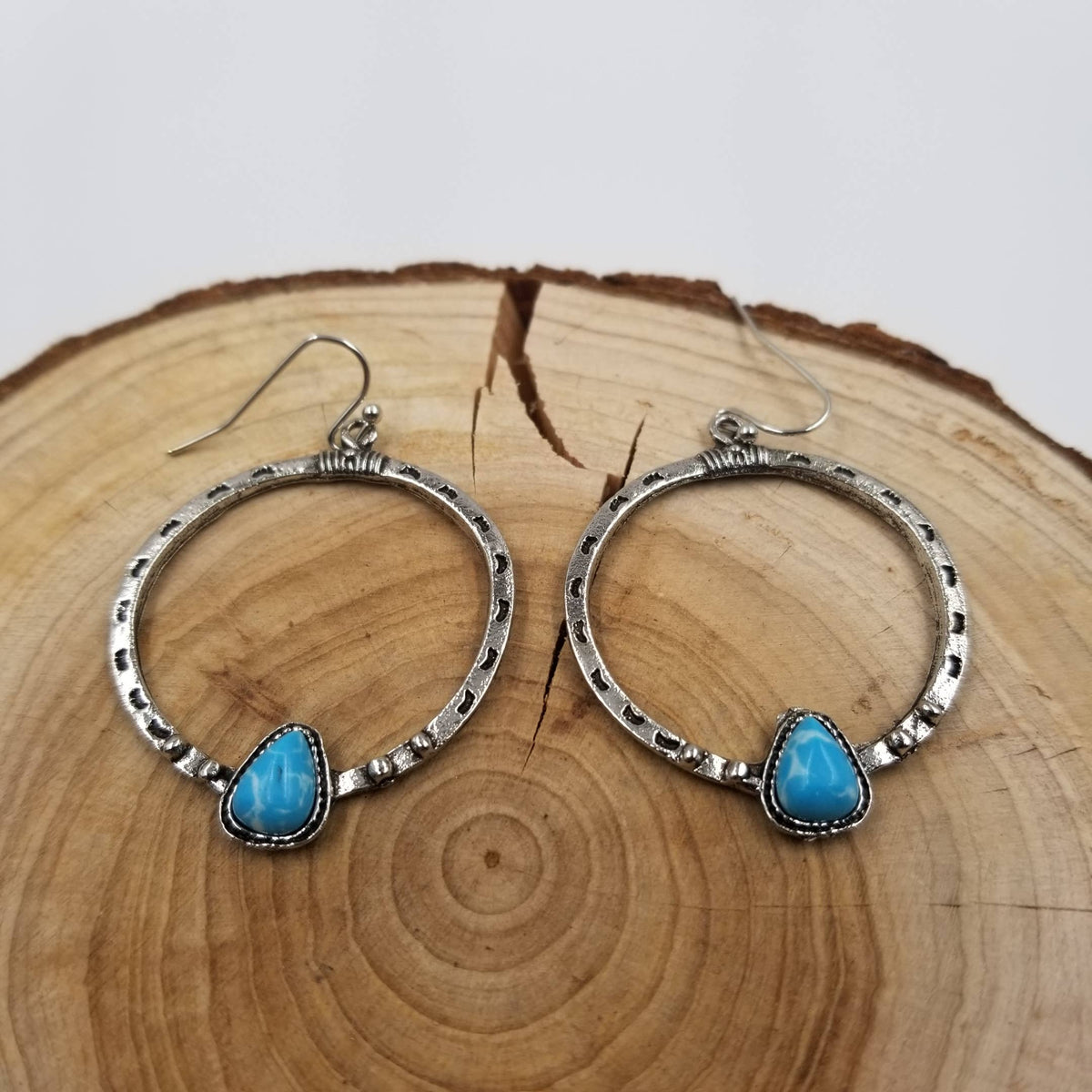 Turquoise Green Nugget Hoop Earrings