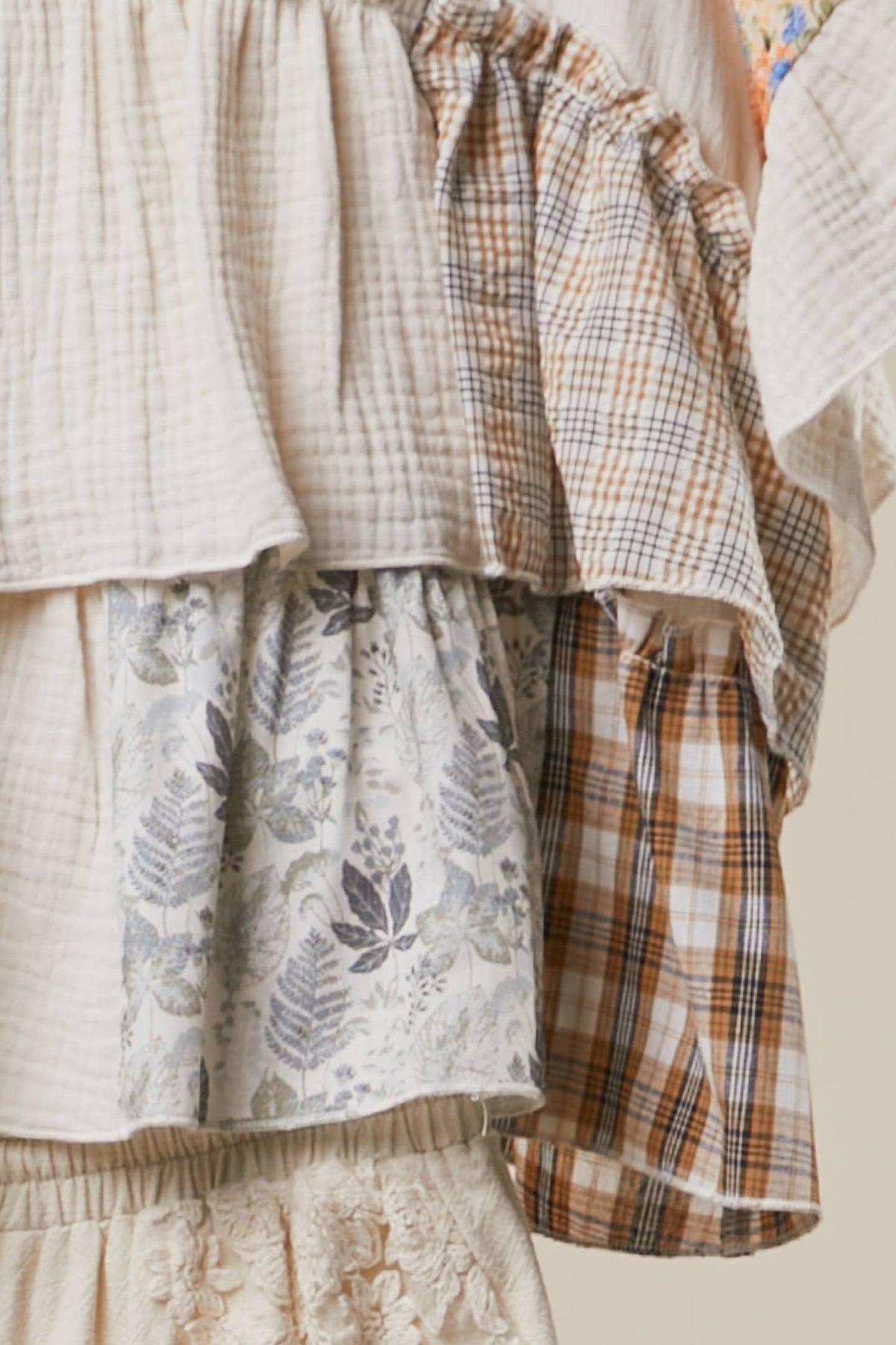 Vintage Patchwork Ruffle Hem Top