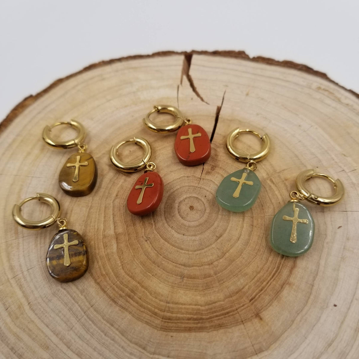 Natural Stone Cross Earrings