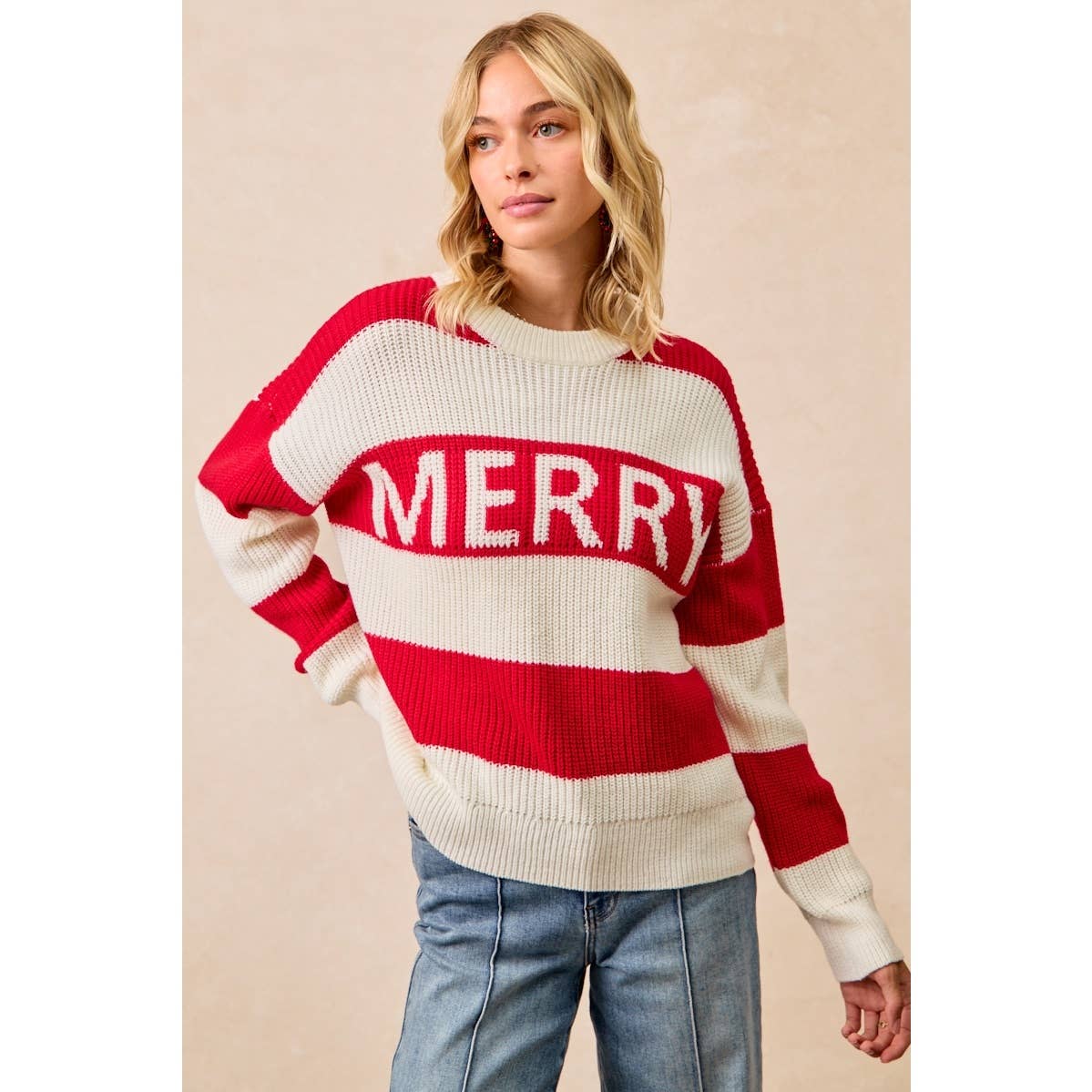 MERRY LETTERING SWEATER TOP