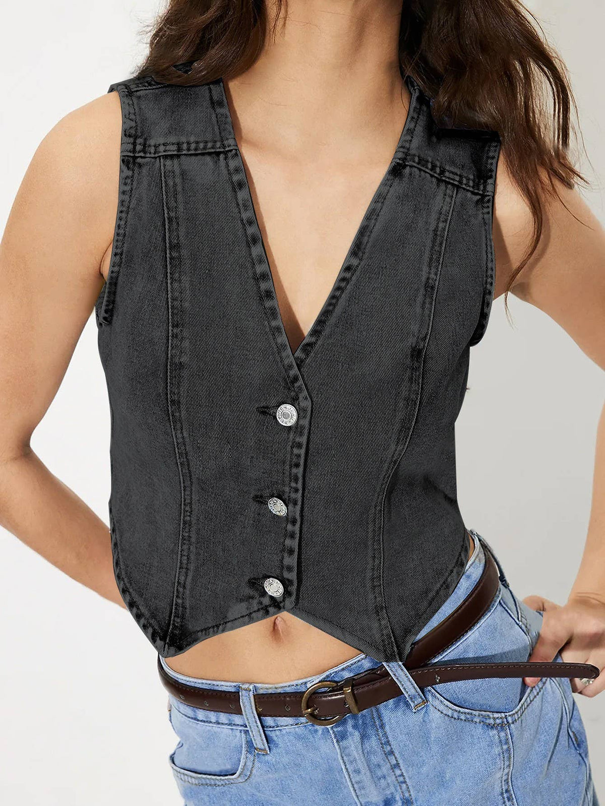 Women&#39;s V-Neck Denim Tank Top Vest