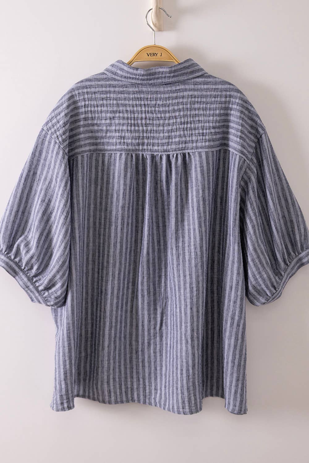 PLUS SIZE Stripe Half Puff Sleeve Shirt Top