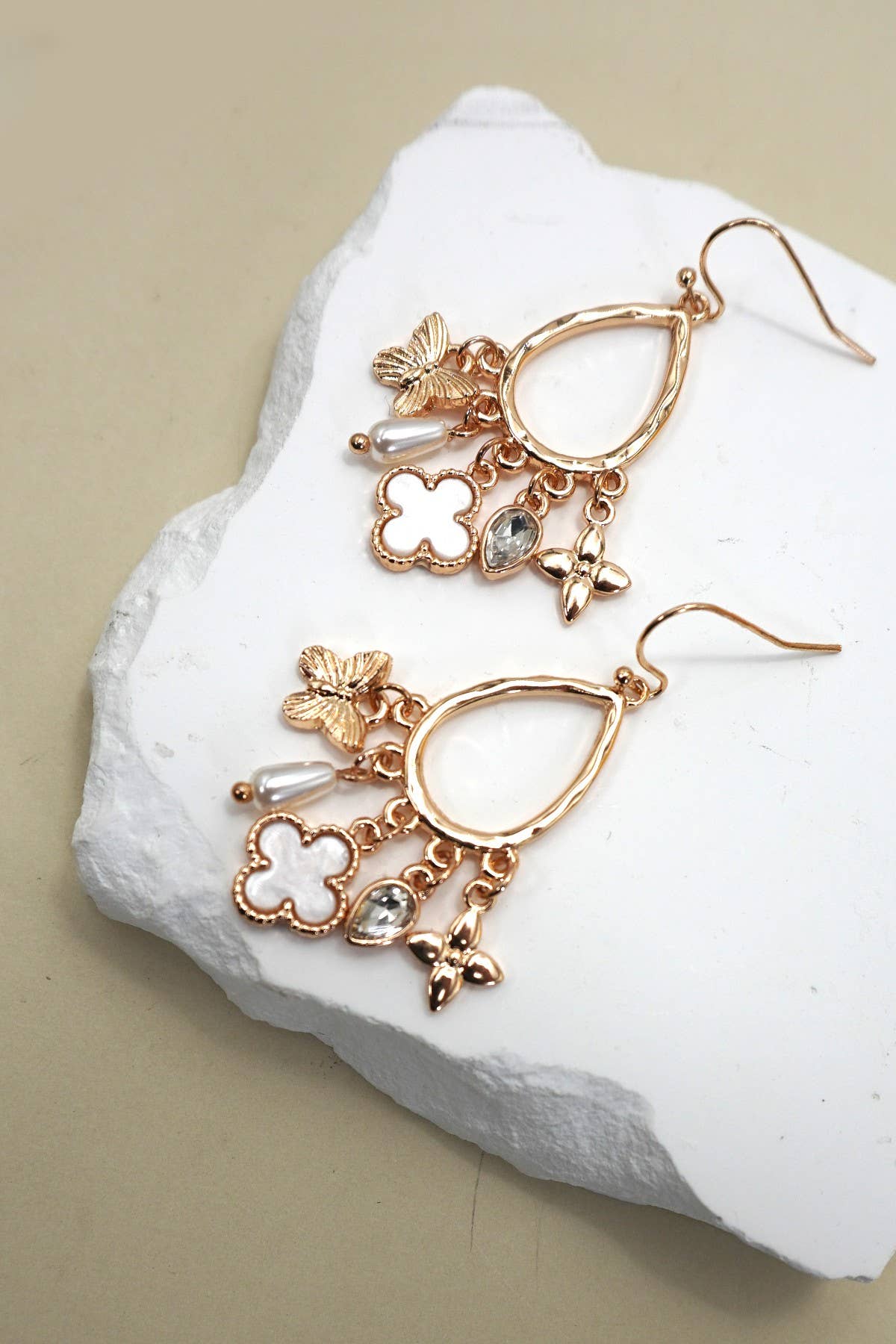 MULTI CHARM CLOVER TEARDROP EARRINGS