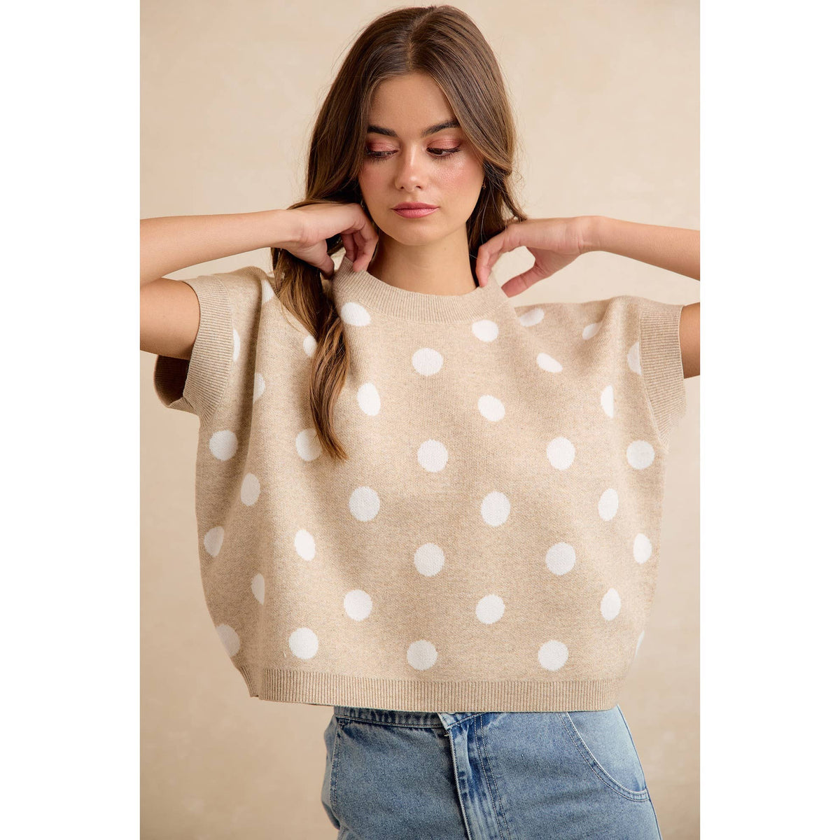 POLKA DOT KNIT SLEEVELESS TOP