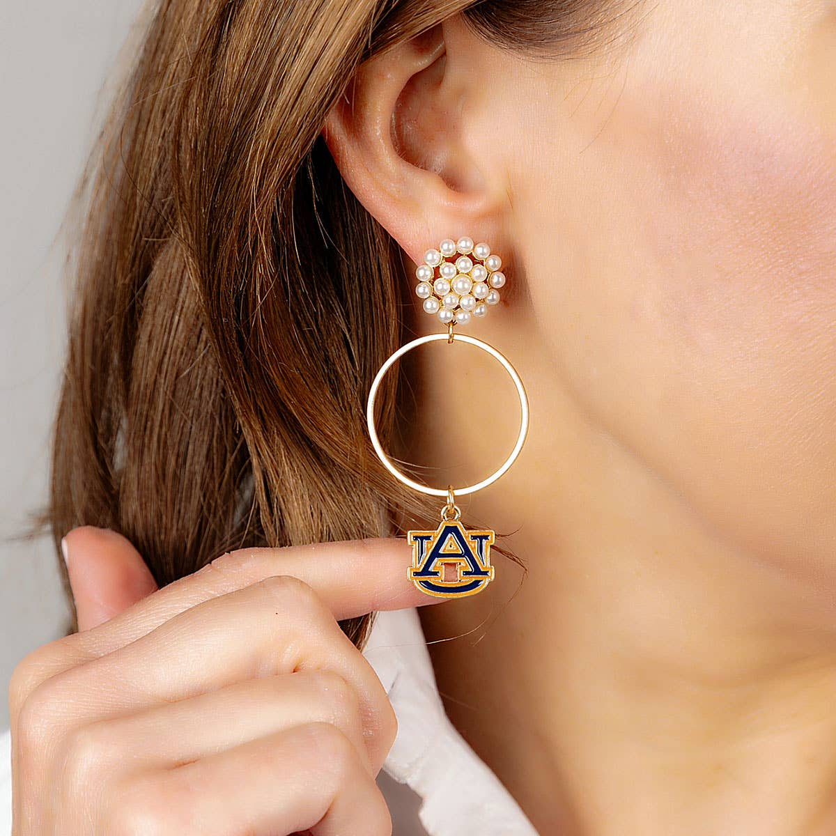 Auburn Tigers Pearl Cluster Enamel Hoop Earrings