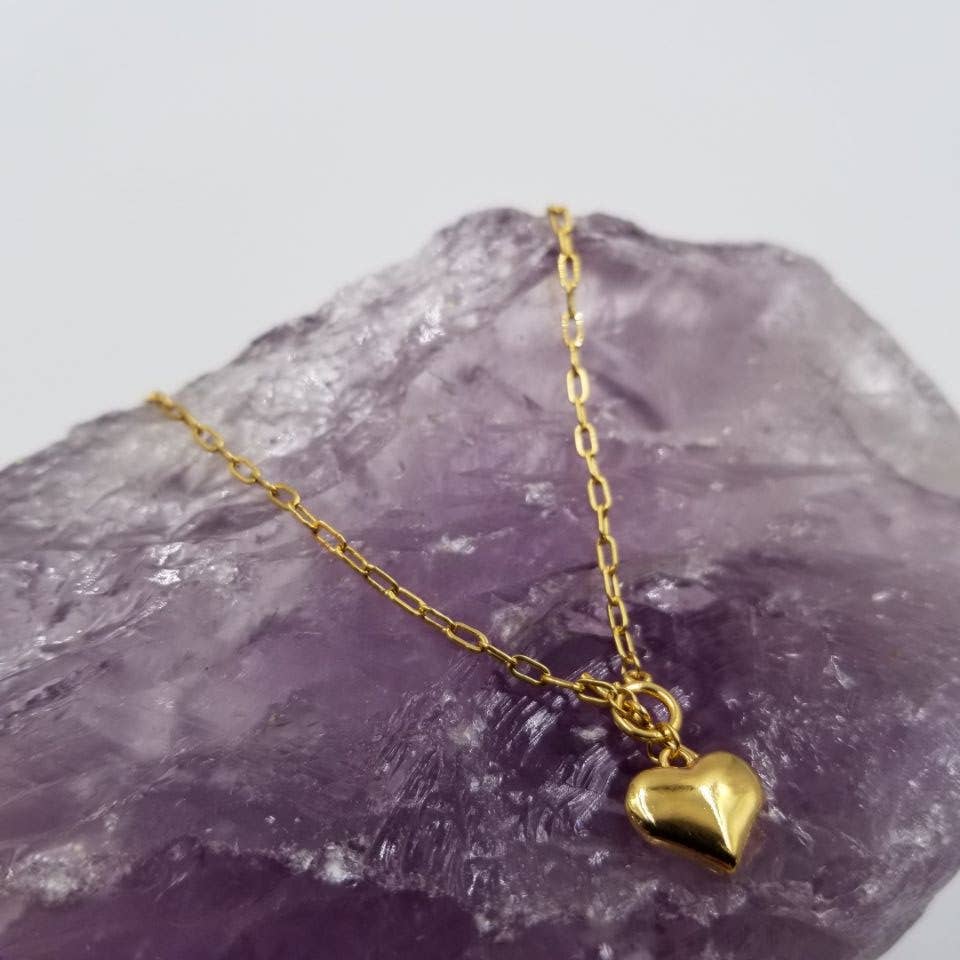 Gold Plated Puffy Heart Toggle Necklace