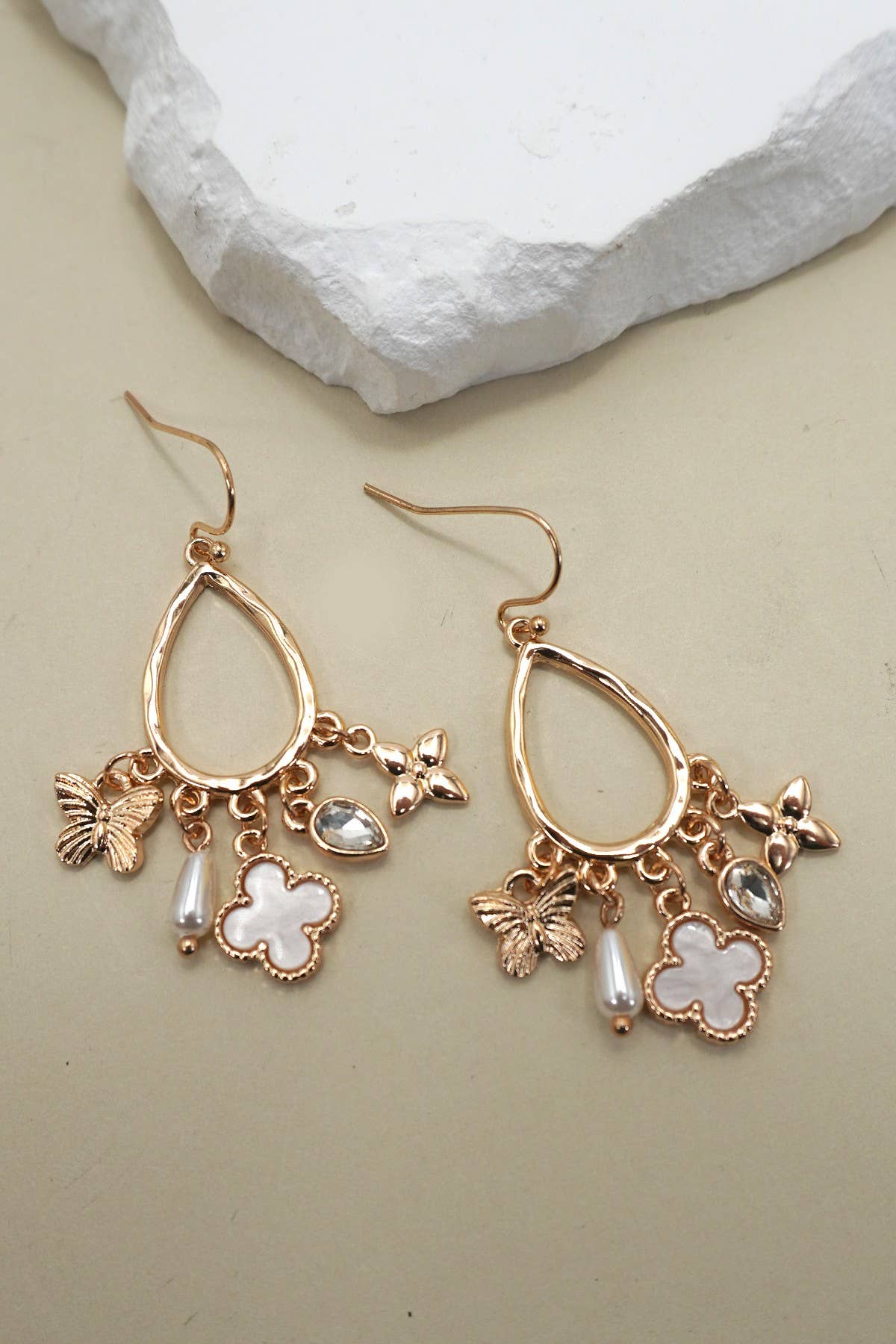 MULTI CHARM CLOVER TEARDROP EARRINGS